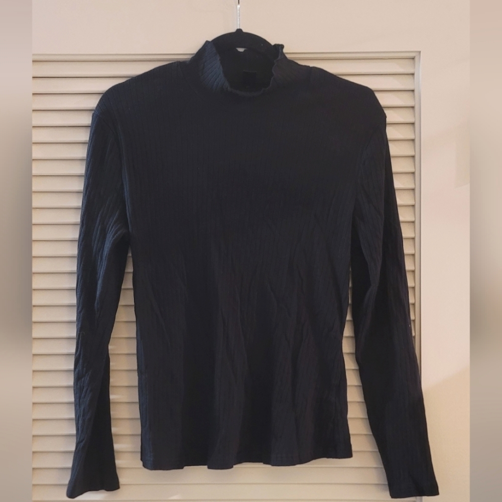 SHEIN - (Plus-Size) Black Long-Sleeve Turtleneck Ribbed Top